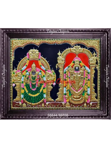 Balaji Thayar painting in traditional Tanjore painting style with gold work and temple arch detailing